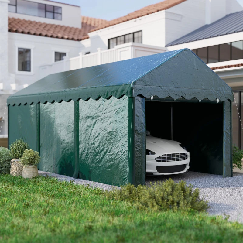 Outsunny Tenda Garage 3 x 6m, Tenda per Auto Resistente con 2 Porte Avvolgibili, Telo 200g PE, Verde