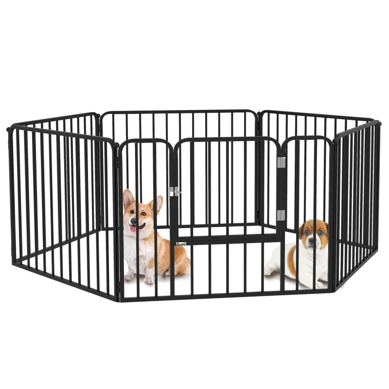 PawHut Hundegitter mit 6 modularen Paneelen für drinnen und draußen, aus Stahl, 164x83x60 cm, Schwarz