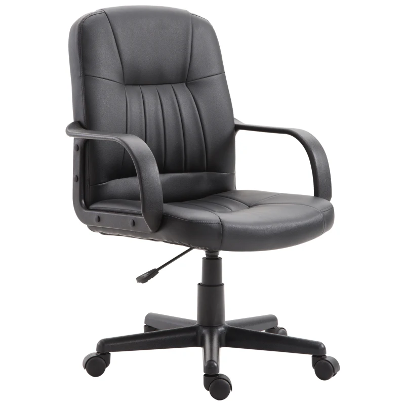 Vinsetto Chaise de Bureau Ergonomique et Pivotante, Fauteuil de Bureau avec Hauteur Réglable en Similicuir 60×60×90-99cm Noir