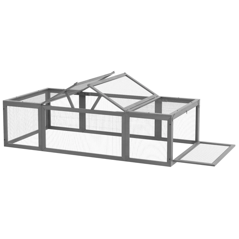 Pawhut Recinto per Animali da Esterno con Tetto Apribile in Legno di Pino, 180cm x 90cm x 48cm, Grigio