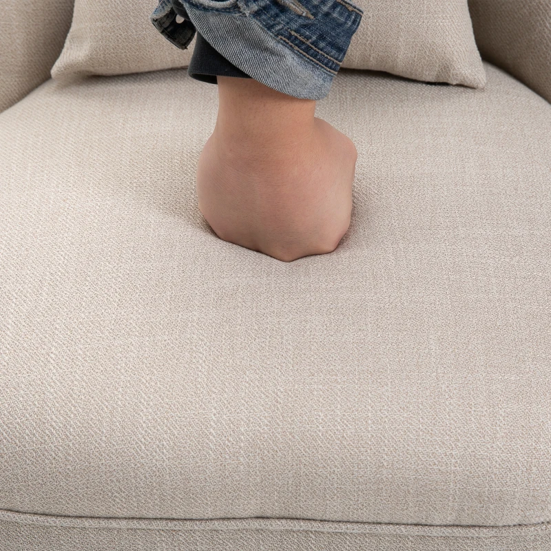 HOMCOM Fauteuil rembourré confortable avec coussin de dossier, pour lire et se reposer, revêtement en lin, 52,5 x 69 x 77 cm, Crème