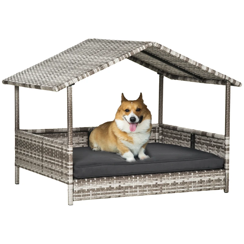 PawHut Maison pour chien Panier pour animal de compagnie, résistant aux intempéries, coussin amovible, Gris