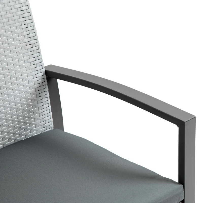 Outsunny Grupo de Asientos de Poliratán para 2 Personas Set de Muebles de Balcón con Mesa Auxiliar con Cojines de Asiento Acero