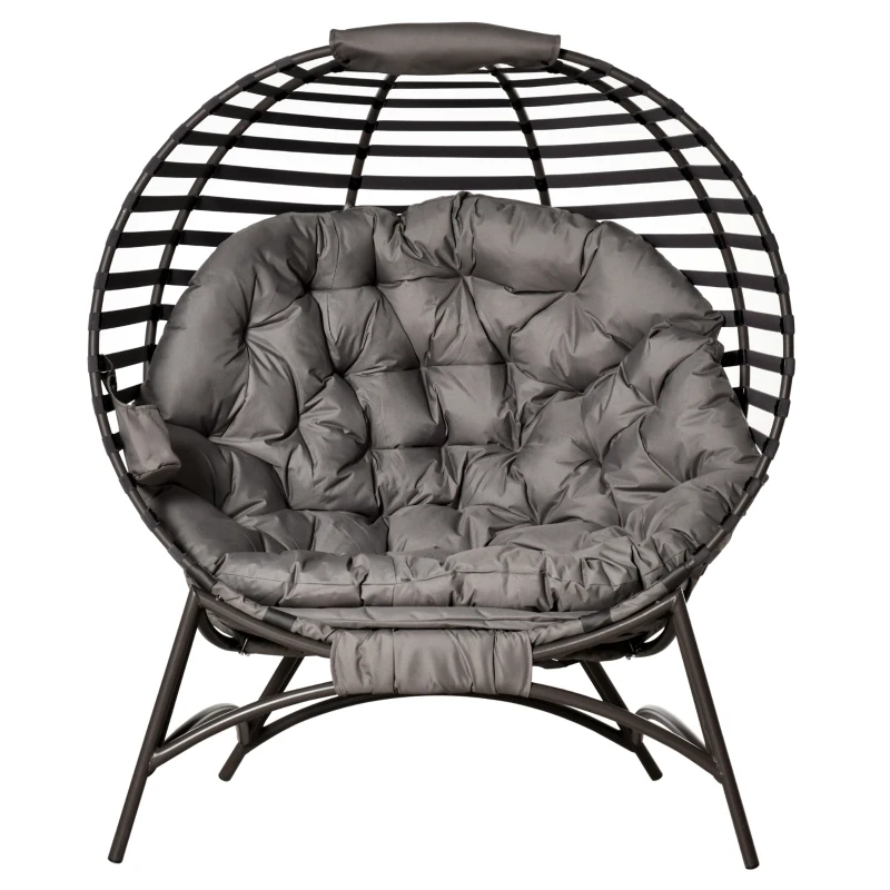 Outsunny Papasansessel Gartenstuhl 2Korb-Stuhl mit Kissen oval Loungesessel Korb faltbar Balkon Terrasse Outdoor/Indoor Sandbraun Stahl 118 x 75 x 139 cm