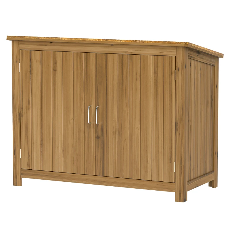 Outsunny Armario de Jardín, Cómoda de Madera con 2 Estantes para Jardín, Terraza, Resistente a la Intemperie, 110x50x85 cm, Marrón