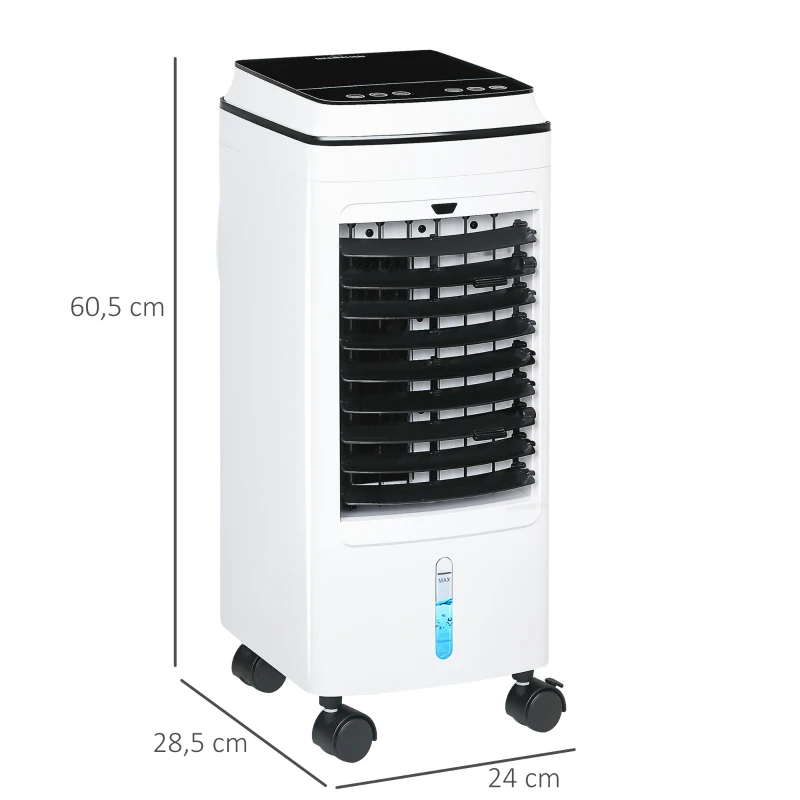 HOMCOM Ventilateur, Refroidisseur d'Air, Climatiseur, 3 Modes, Télécommande, Minuterie, à roulettes, Blanc