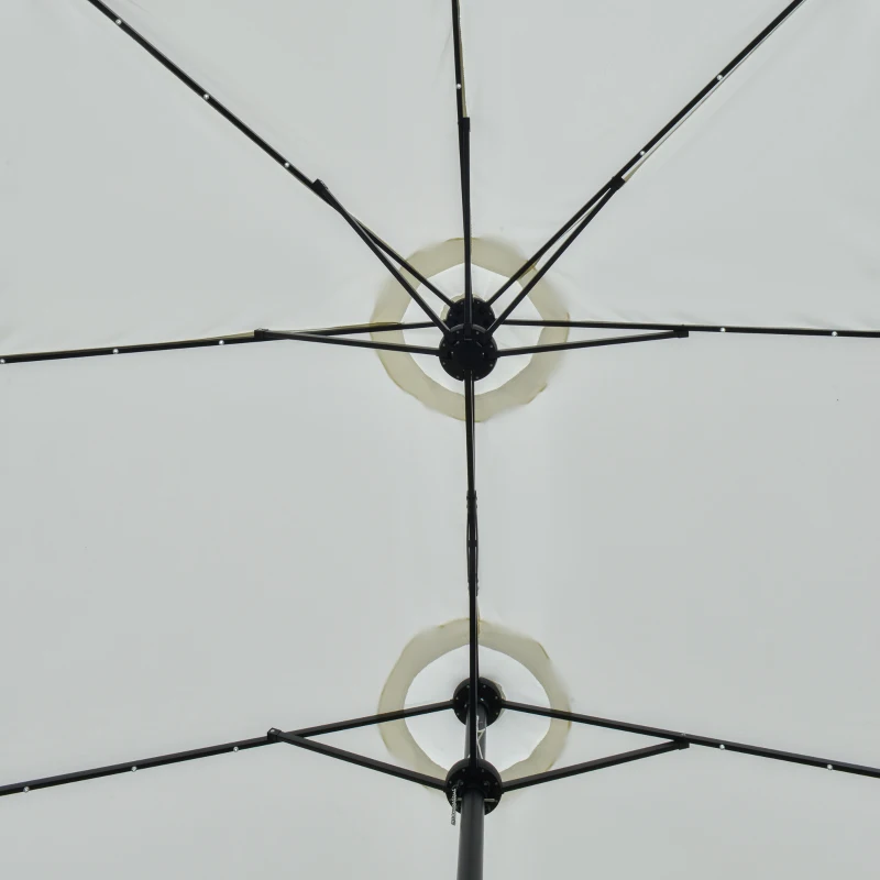 Outsunny Parasol con LED Solar 4,5m Parasol Doble Jardín Sombrilla de Mercado Sombrilla de Terraza Ovalada Negro + Crema