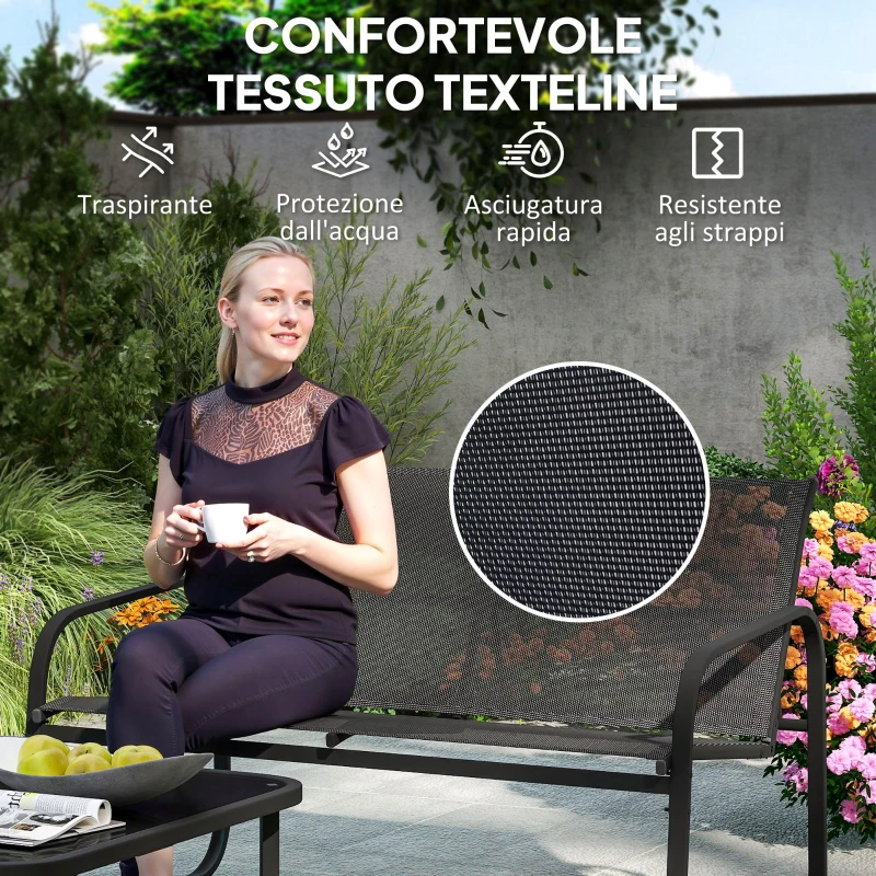 Outsunny Set da Giardino con 2 Divani 2 Posti, 2 Poltrone e un Tavolino da Caffè con Piano in Vetro, Nero