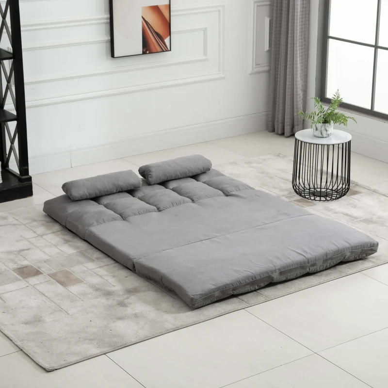HOMCOM Canapé de Sol Pliable en Lit, Dossier Inclinable sur 7 Niveaux et Coussins, Canapé Moderne pour TV, Jeux, Lecture, Yoga, Bureau, 130x73x60 cm, Gris Clair
