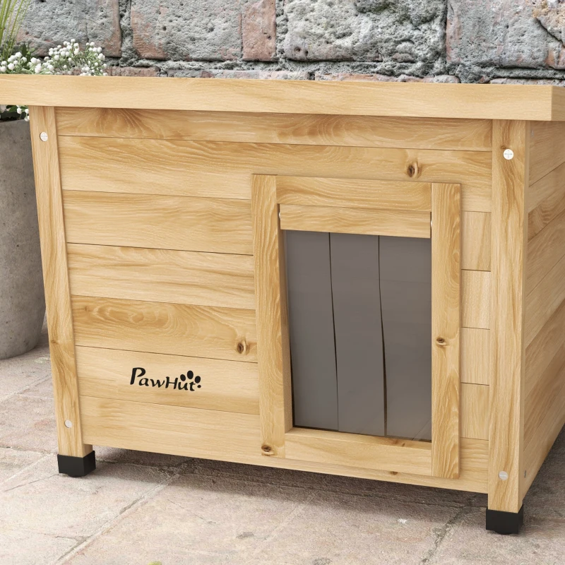 PawHut Casa para gatos nicho de exterior en madera elevada con techo de asfalto, ventana, 57x45x43 cm Amarillo