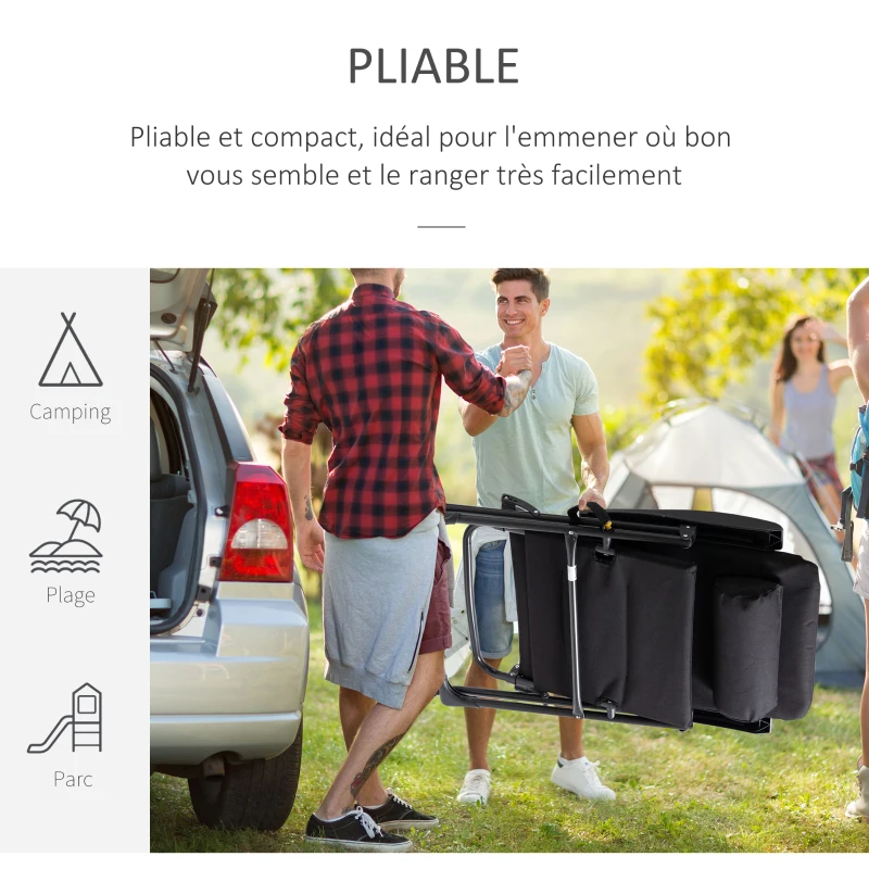 Outsunny Tumbona con reposapiés plegables portable respaldo ajustable cabecero bolsillo trasero integrados tela Oxford 60x73x108 cm