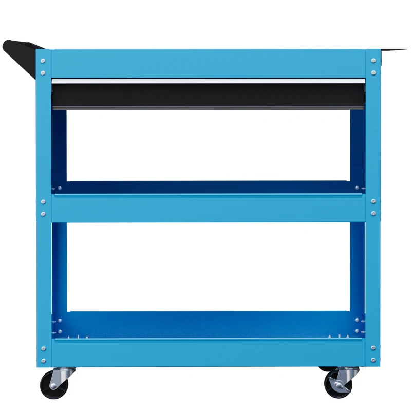 DURHAND Werkstattwagen Servicewagen mit 3 Ebenen, Schublade, seitlichem Werkzeughalter und Griff, 82x35x76 cm, Blau