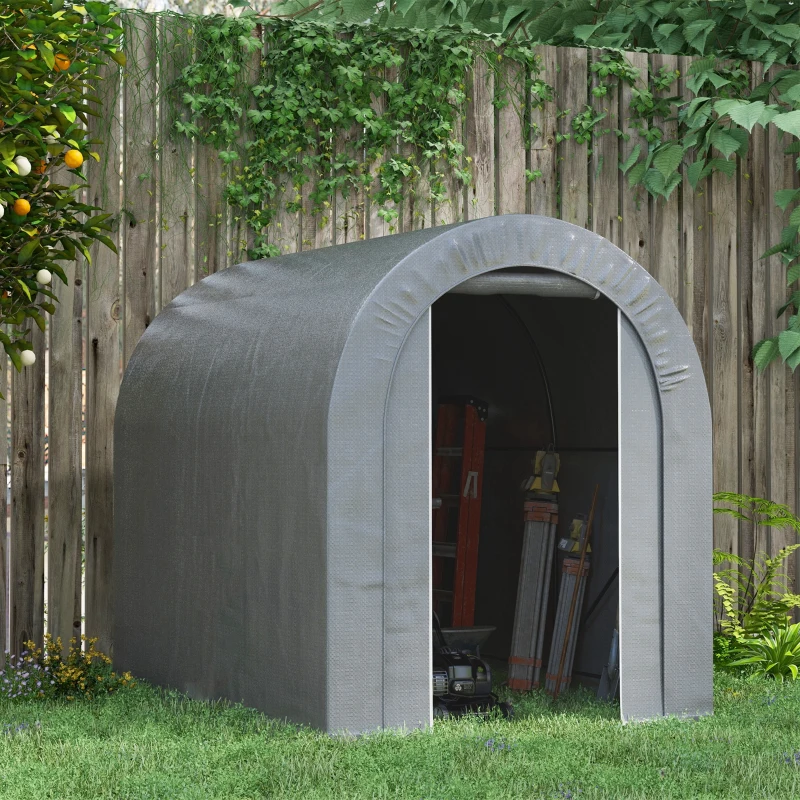 Outsunny Capanno da Giardino, Tenda da Stoccaggio Esterno, Garage per Bici, Tetto in PE, Struttura in Metallo Zincato, Grigio