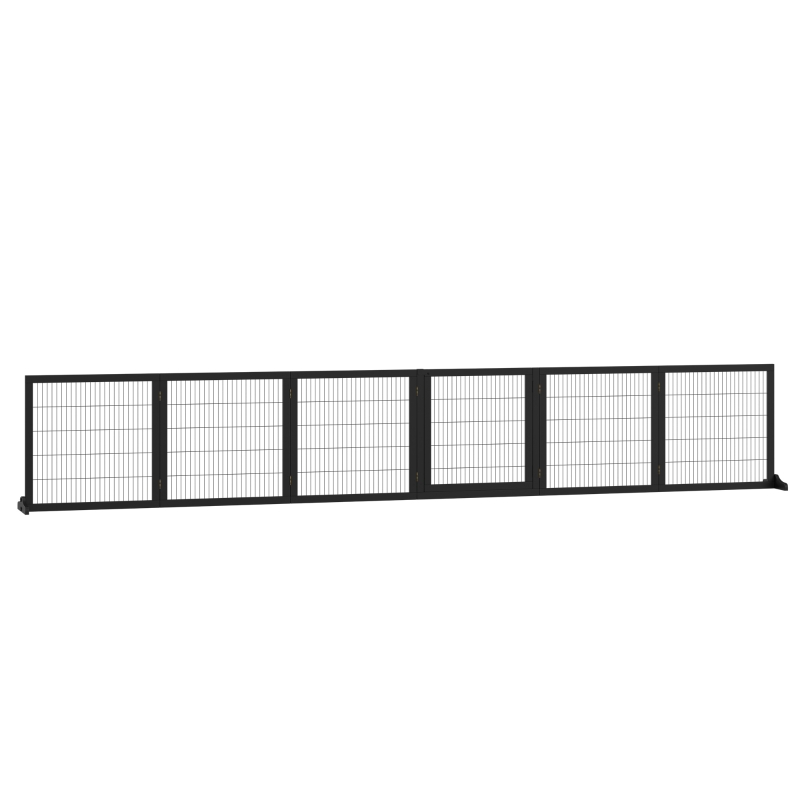 PawHut Barrera Plegable para Perros 432x36x70 cm Madera de Pino Negro