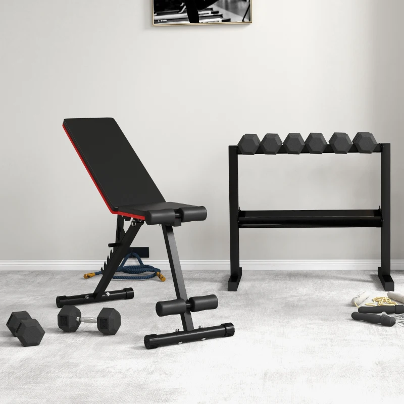 SPORTNOW Porte Poids avec 2 Étagères en Acier pour Salle de Sport, Maison et Bureau, 94x52,5x82 cm, Noir