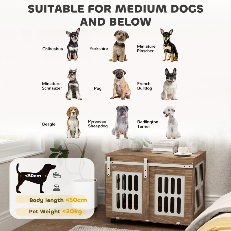 PawHut Mueble jaula para perro con puerta corrediza, casa para perro de tamaño mediano, mesa auxiliar, 80x59x63 cm