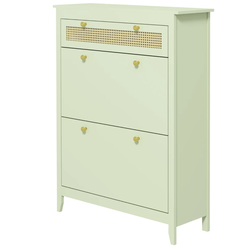 HOMCOM Scarpiera per 12 Paia di Scarpe, con 1 Cassetto Estraibile, 2 Cassetti Ribaltabili, Mobile Portascarpe, 88 x 30 x 120 cm, Verde