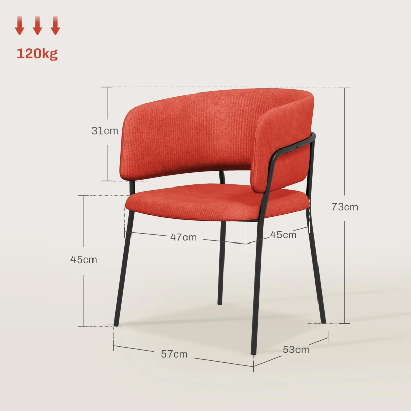 HOMCOM Conjunto de 2 sillas de comedor patas de acero asiento acolchado en tela de aspecto terciopelo naranja