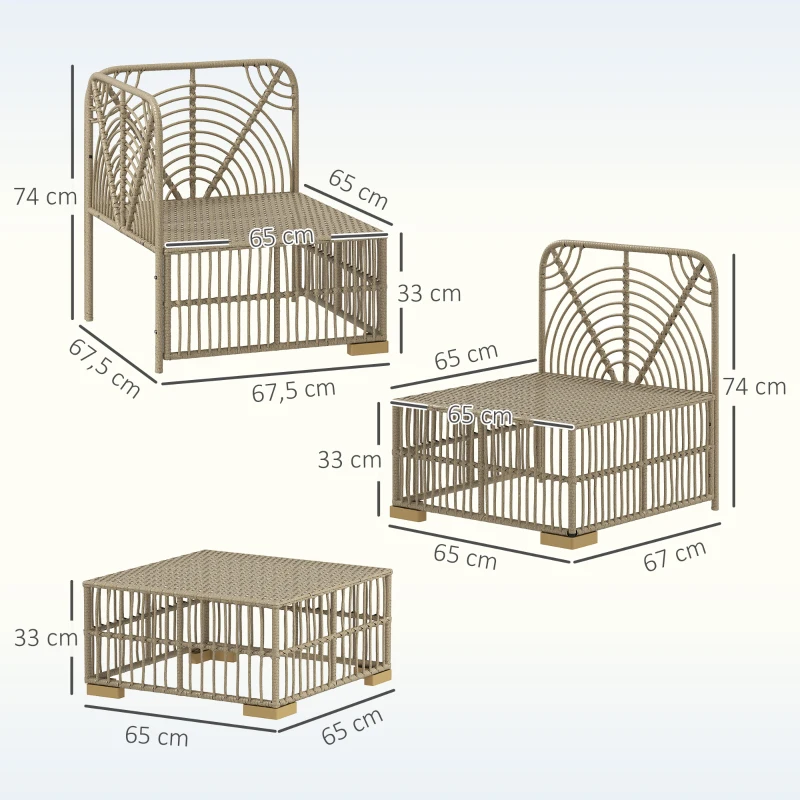 Outsunny 5-częściowy Zestaw Mebli Ogrodowych: 2 Fotele Narożne, 2 Fotele Środkowe, Puf, Poduszki Siedziskowe i Oparciowe, Jasnobrązowy+Kremowy Biały