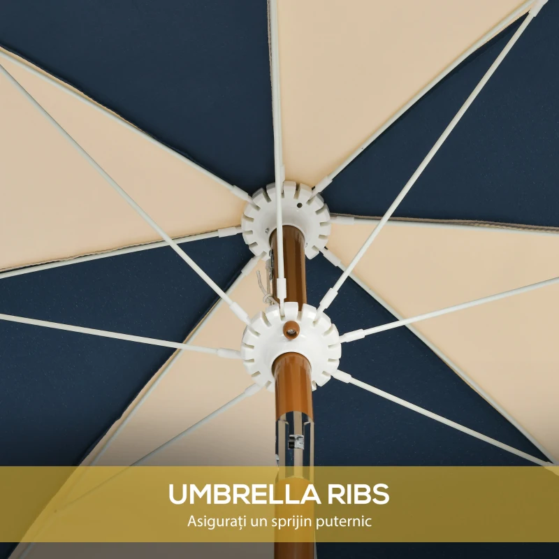 Outsunny Umbrela de Gradina inclinabila cu Deschidere cu Manivela si Orificiu de Aerisire, Ø213x234 cm, Albastru si Bej