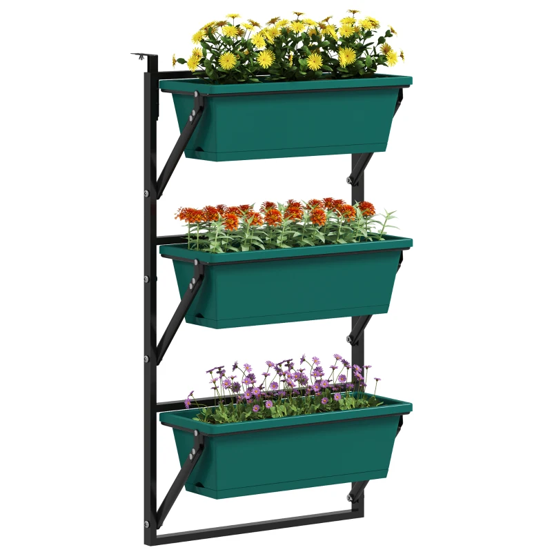Outsunny Jardinière Extérieure Verticale et 3 Pots de Plantes en Plastique avec Trous de Drainage, 56x42x100 cm, Vert