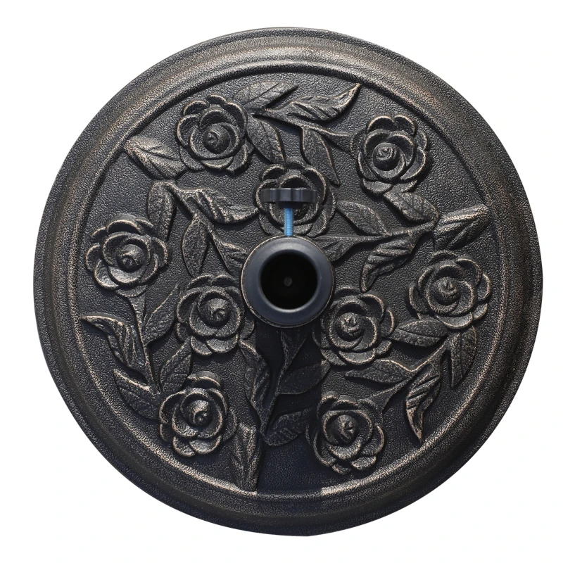 Outsunny Runder Sonnenschirmständer 9 kg Sonnenschirmständer aus Harz Rosenmuster für Terrasse Pool Ø 45,5 x 31 cm Bronze