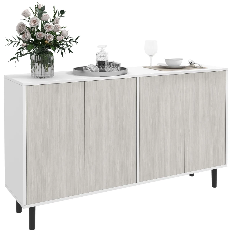 HOMCOM Küchenbuffet Aufbewahrungsschrank mit 2 Doppeltürenschränken mit höhenverstellbaren Regalen, 121 x 37 x 75 cm, Weiß und Holzoptik Grau