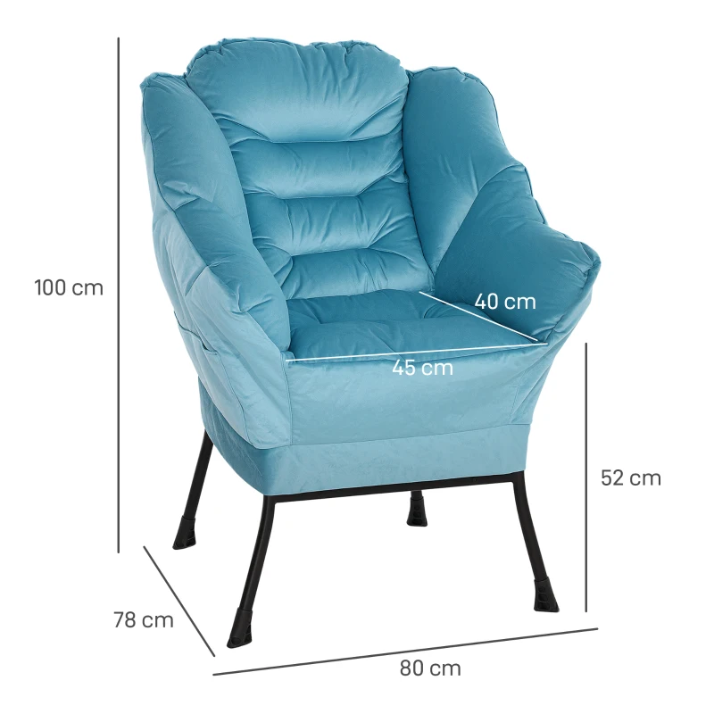 HOMCOM Sillón Acento Moderno Sillón Acolchado con Patas de Acero y Bolsillos Laterales para Salón Dormitorio Azul