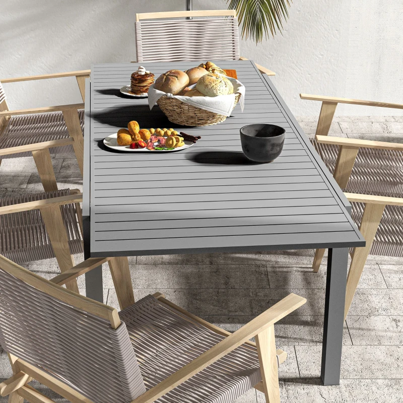 Outsunny Tavolo da Giardino Estensibile Rettangolare per 6-8 Persone, in Alluminio, 180/240L x 94l x 73H cm, Grigio