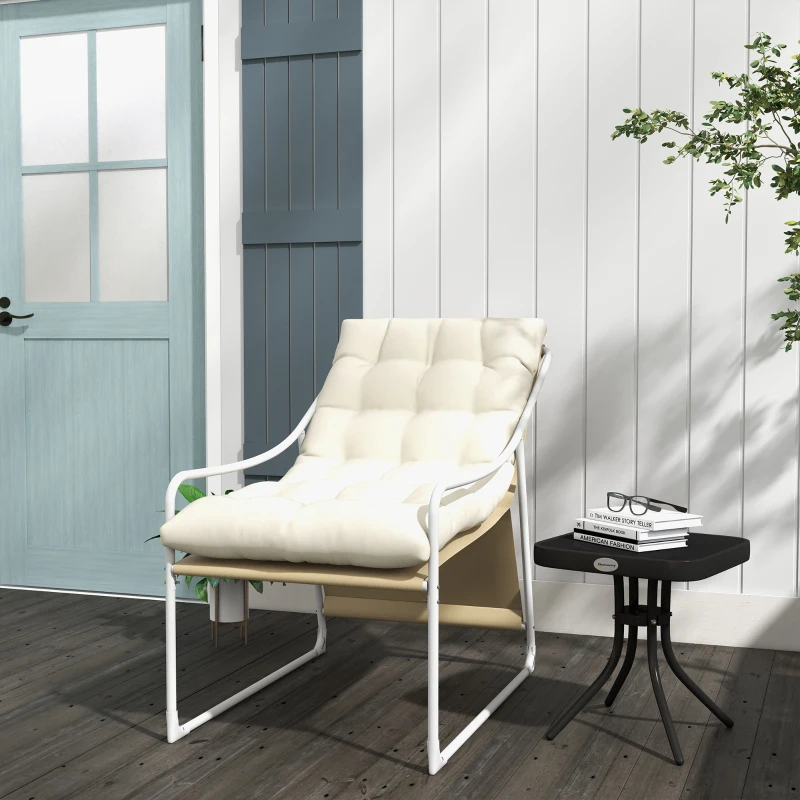Outsunny Silla de jardín, sillón de exterior con cojín marco de acero para balcón, terraza, jardín Beige