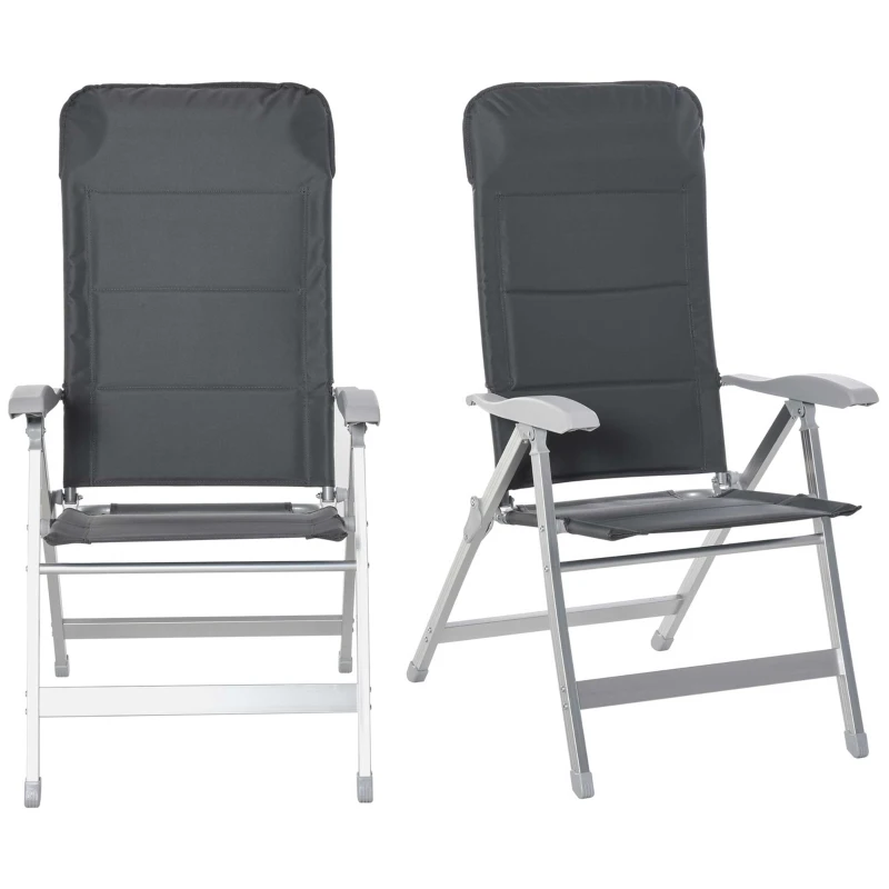 Outsunny Lote de 2 sillas de jardín plegables sillón de exterior con respaldo alto reclinable en múltiples posiciones reposabrazos