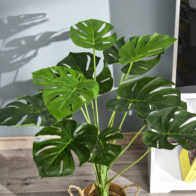 Outsunny Künstliche Monstera Pflanze mit 13 Blättern im Zementtopf, für Innen- und Außenbereich, Ø16 x 85H cm