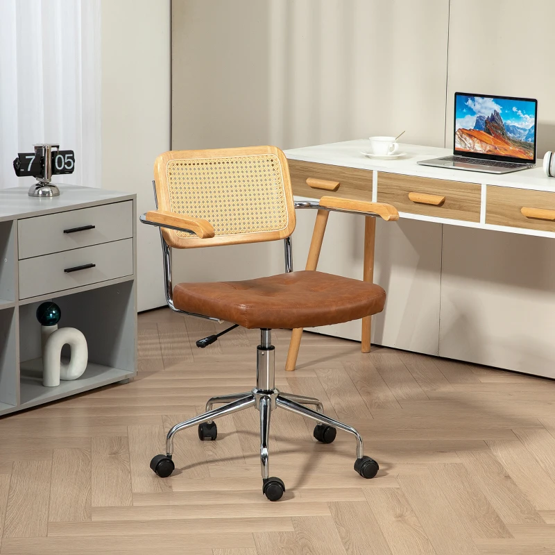 HOMCOM Bürostuhl Drehstuhl kippbare Funktion höhenverstellbar drehbarer Sitz 60B x 55,5T x 82-90H cm braun