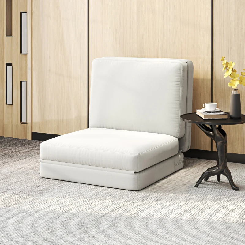 HOMCOM Sofá cama convertible 1 plaza sillón perezoso sofá cama de terciopelo para invitados salón 75x268x18 cm Crema