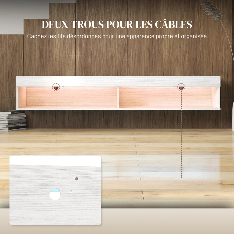 HOMCOM Mobile TV Sospeso con Illuminazione LED per TV fino a 75 Pollici, Ripiani, 180L x 40l x 30H cm, Bianco