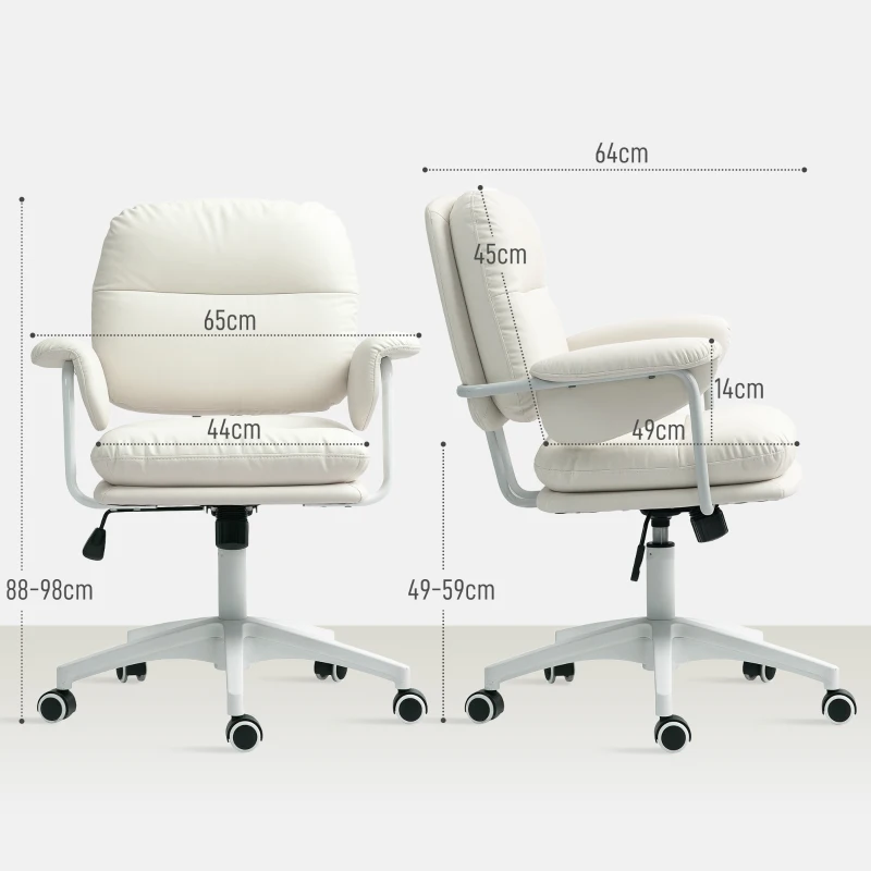 HOMCOM Silla de Oficina Ajustable en Altura con Cojín Suave y Cubierta de Cuero Sintético Ruedas Flexibles y Función de Inclinación