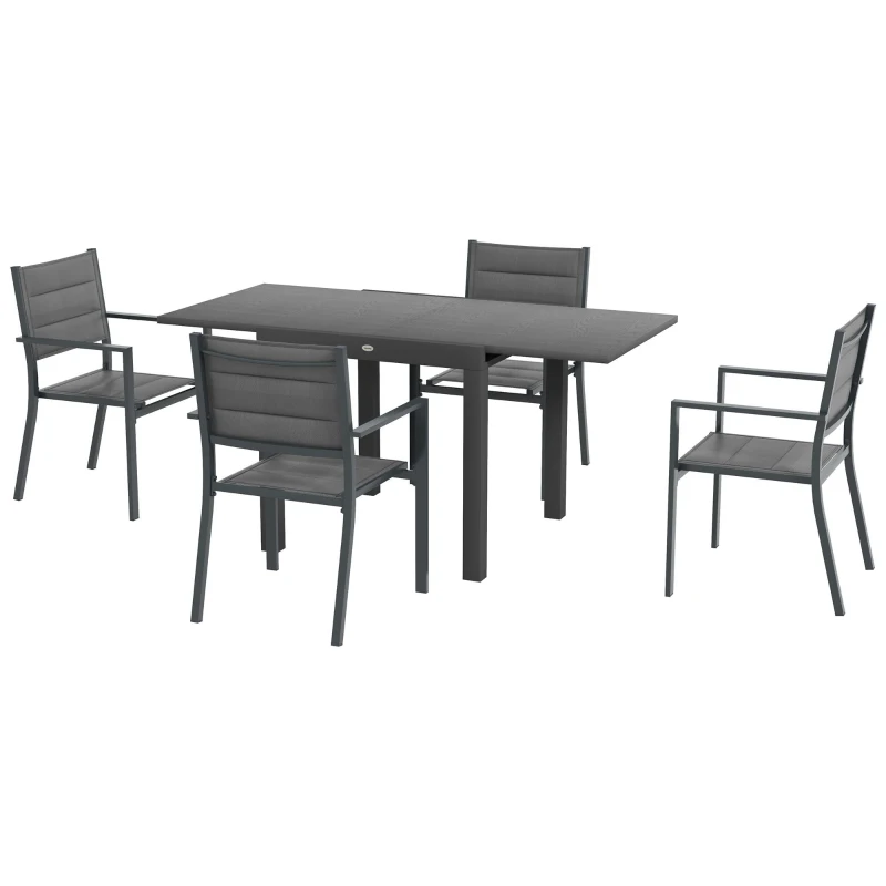 Outsunny Set da Giardino con Tavolo e Sedie da 5 Pezzi con 1 Tavolo da Pranzo Estensibile e 4 Sedie, Schienale Alto, Grigio Scuro
