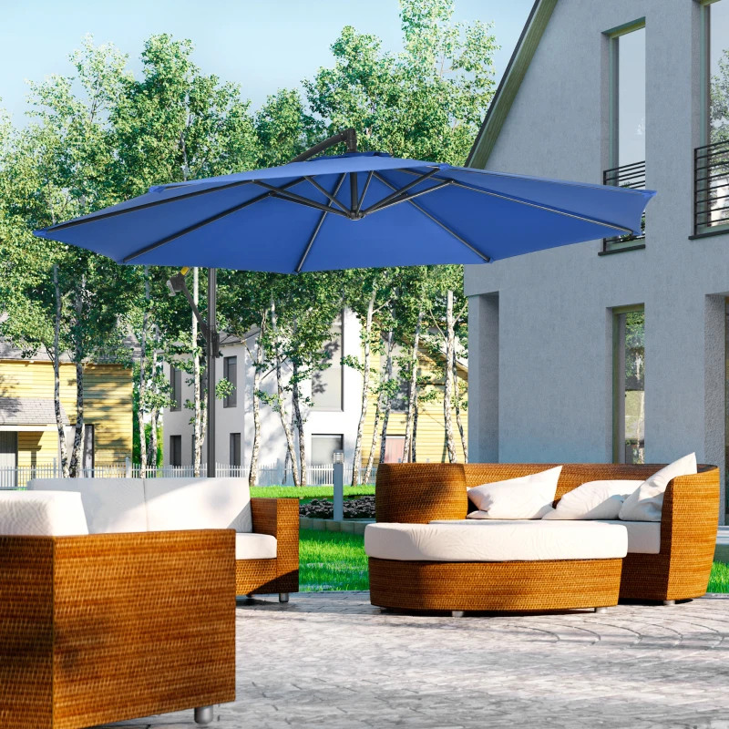 Outsunny Ombrellone Decentrato Ottagonale Inclinabile Ripiegabile, Diametro 3 m, Base a Croce, Blu