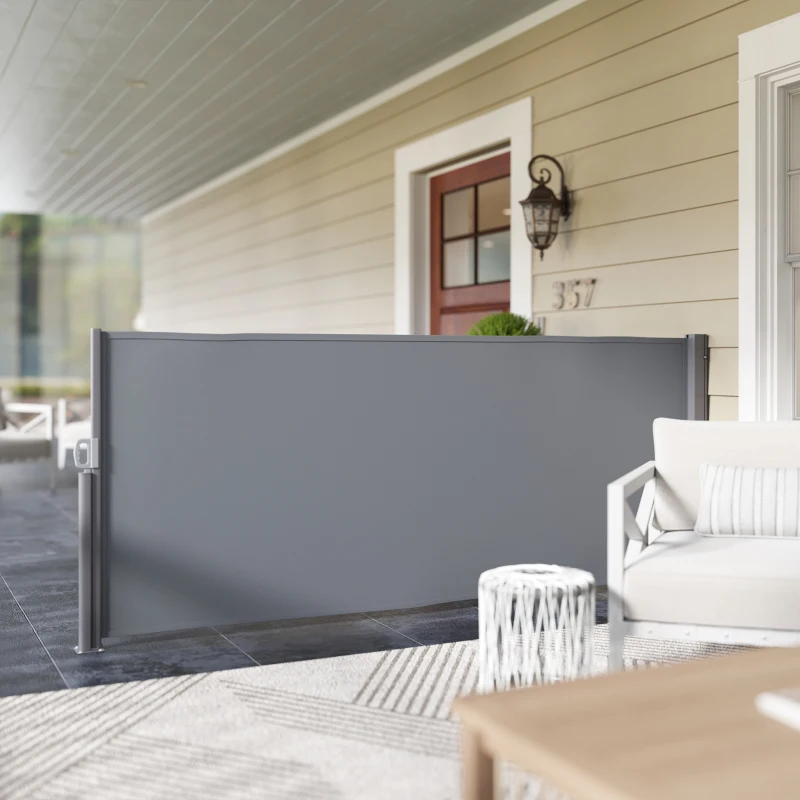 Outsunny Persiana Lateral Extensible Opaca Protector Visual con Soporte de Pared Revestimiento 300x140 cm Gris Oscuro