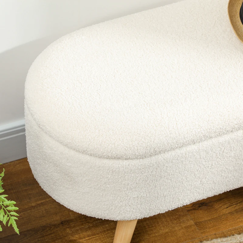 HOMCOM Banc avec Espace de Rangement et Couvercle, Tabouret pour Couloir, Salon, Chambre, Bois, Revêtement en Tissu, Blanc