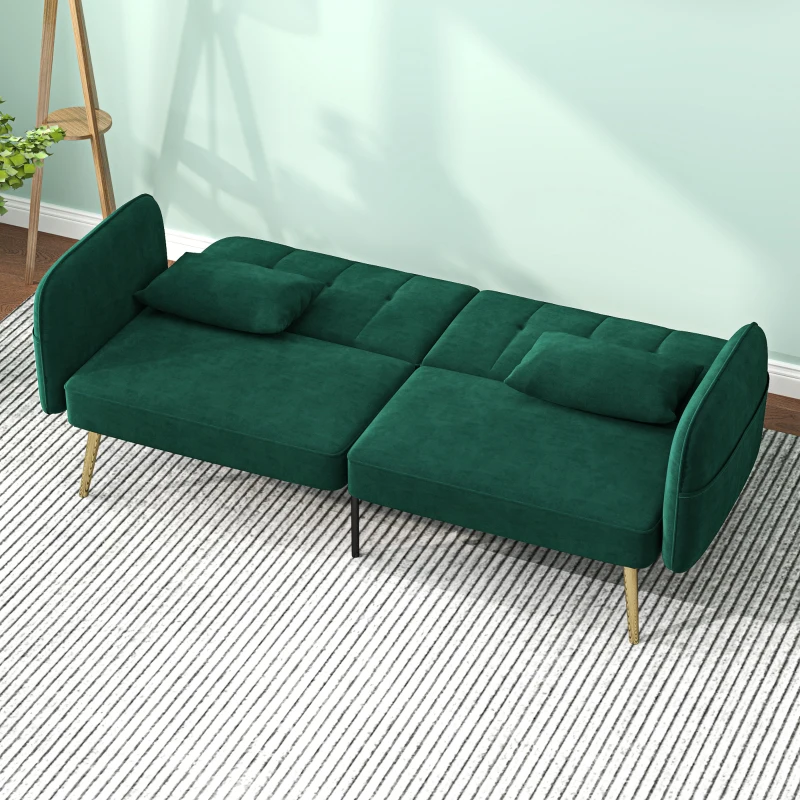 HOMCOM 2-Sitzer-Schlafsofa mit Klick-Klack-Mechanismus, Veloursbezug, verstellbarer Rückenlehne, Dunkelgrün