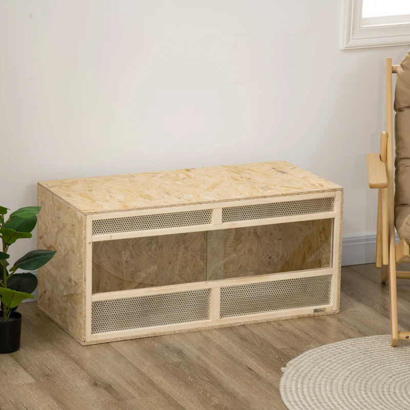 PawHut Terrario in Legno OSB per Rettili con Porta Scorrevole in Vetro, 100 x 47 x 47 cm, Naturale