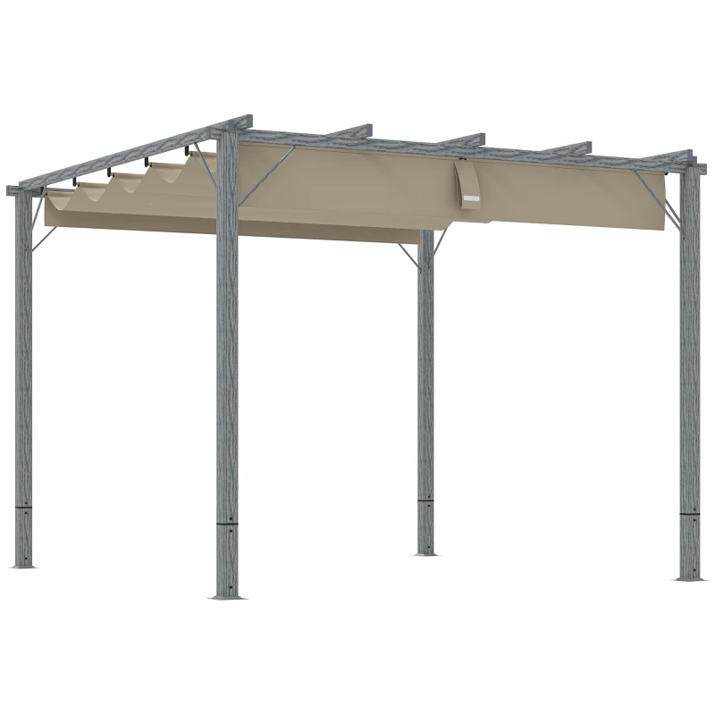 Outsunny 3 x 3 m Pergola de Jardin, Toit de Terrasse Réglable, Cadre en Aluminium, Protection Solaire UPF30+, Gris