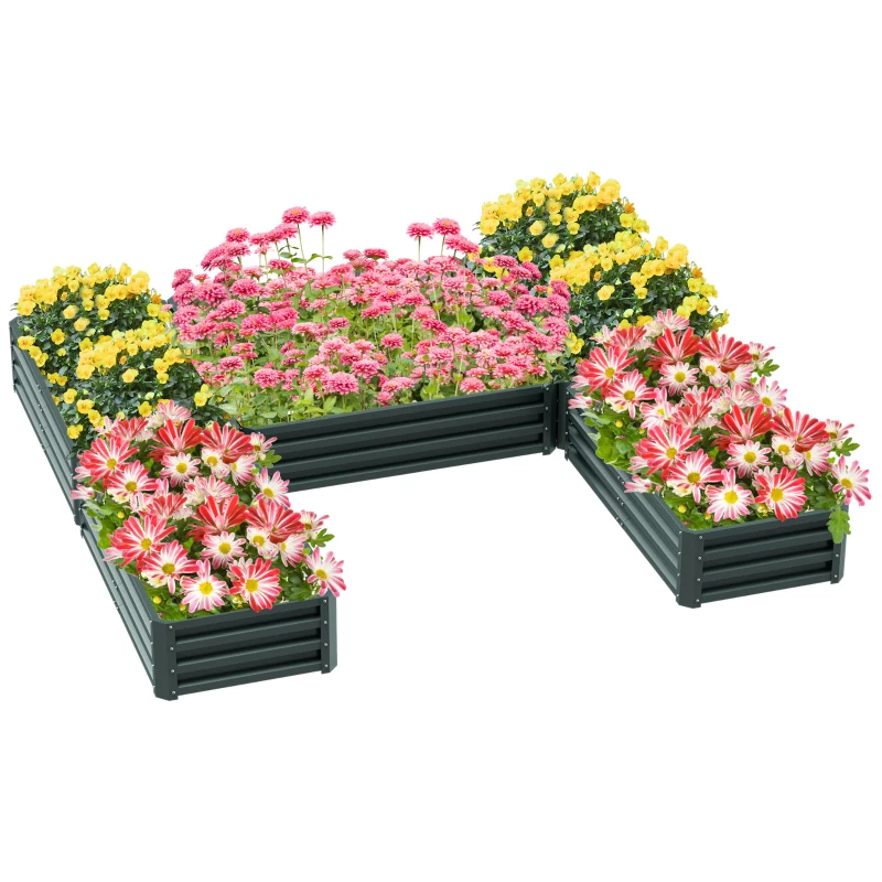 Outsunny Jardinería cuadrada para jardín de acero modular conjunto de 5 jardineras para verduras, plantas, flores, Verde