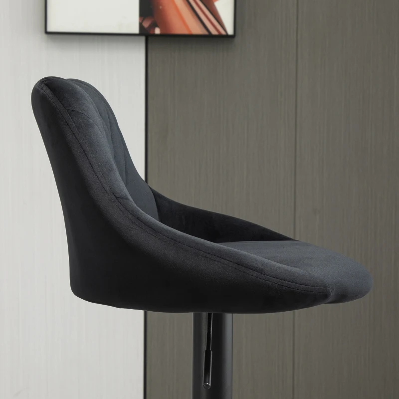 HOMCOM Set di 2 Sgabelli da Bar, Sgabello Girevole Regolabile in Altezza, con Poggiapiedi, Schienale, Sgabello da Bancone, Velluto, Metallo, 46 x 48 x 83-104 cm, Nero