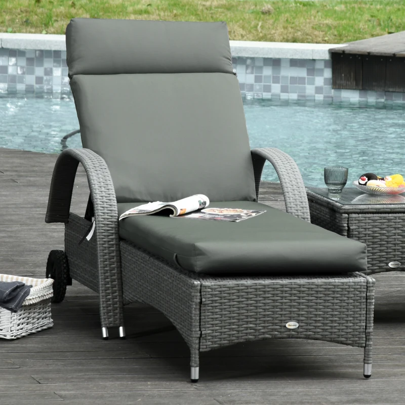 Outsunny Set di 2 Materassi per Chaise Longue e Lettino Prendisole con Cinghie di Fissaggio per Giardino, 196L x 55P cm, Grigio scuro