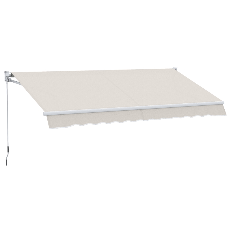 Outsunny Manuell ausfahrbare Wandmarkise aus Aluminium und Polyester UV50+ für den Außenbereich mit Kurbel 200x295 cm Cremeweiß