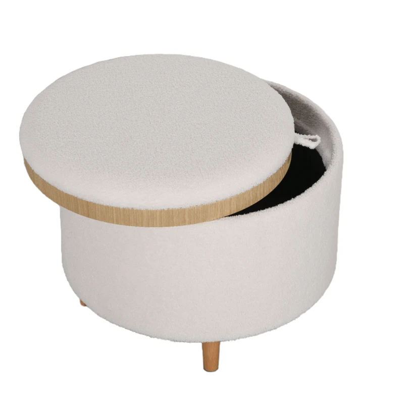 HOMCOM Pouf Imbottito con Spazio Nascosto e Coperchio Ribaltabile, 56 cm x 56 cm x 42 cm, Bianco