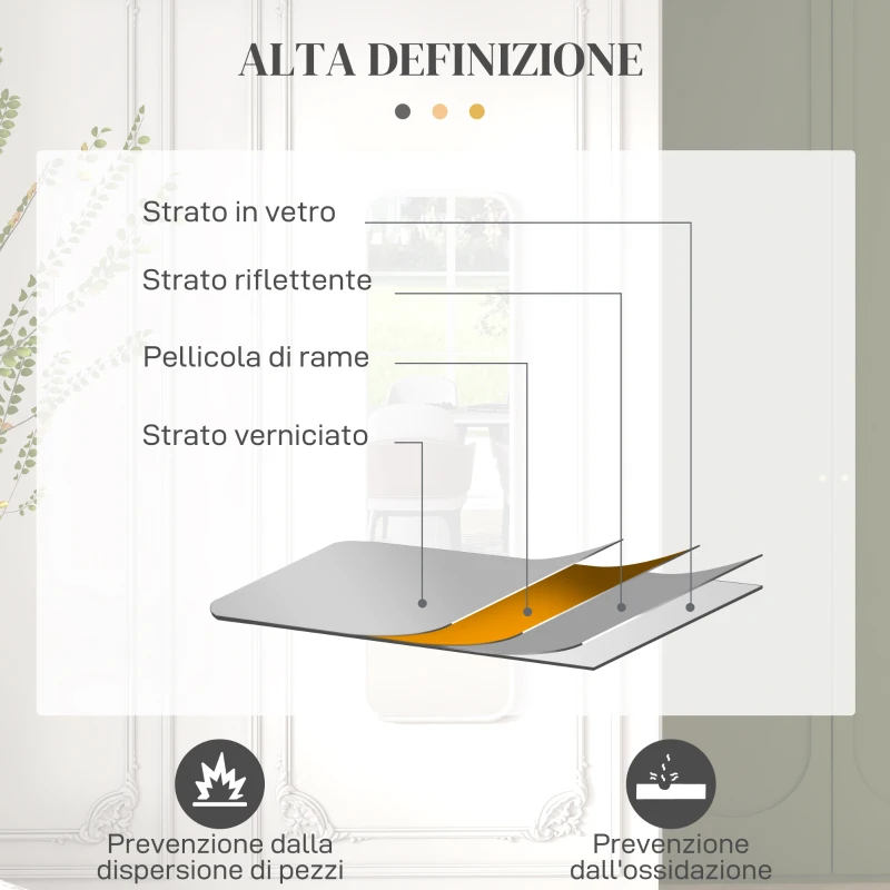 HOMCOM Specchio Verticale da Parete o da Terra con Bordi Arrotondati, in MDF e Vetro, 120x35 cm, Bianco