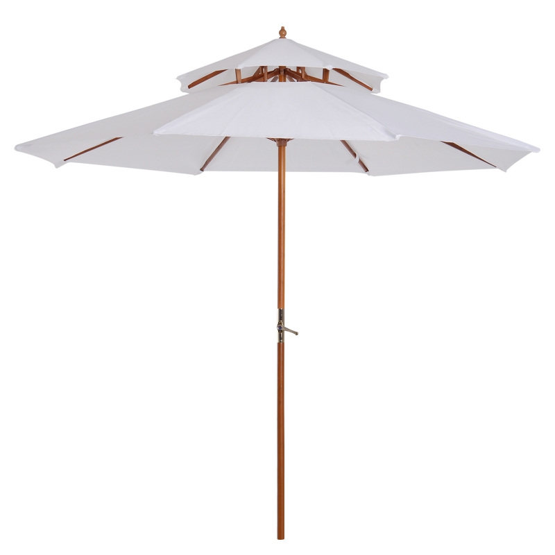 Outsunny Parasol de madera con doble techo para jardín, terraza y balcón, crema